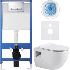 CERANO Kompletní WC set Profi/Dure - bílá lesklá - WC tlačítko Slim/Chrom - předstěnová instalace - 51x35 cm