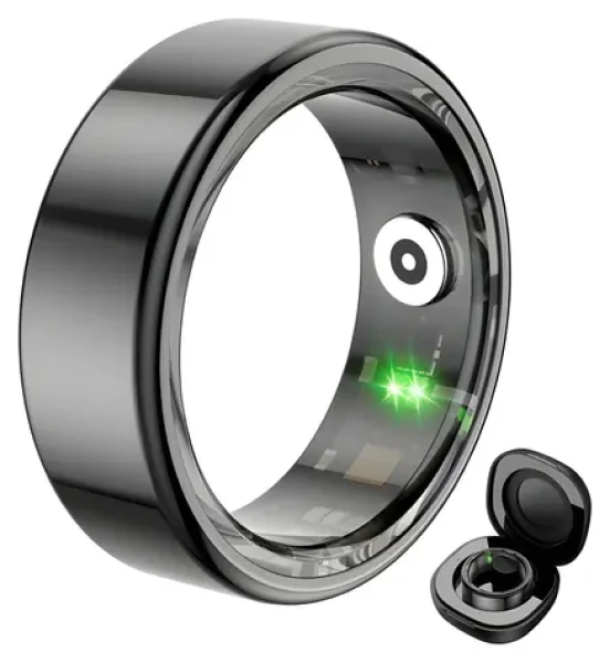 COLMI R02 velikost 10 (19,8 mm) černá / Chytrý prsten / Bluetooth 5.0 / IP68 / nabíjecí pouzdro (R02 Black 10 (case))