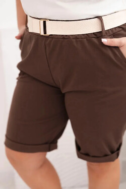 Dámské bavlněné šortky Plus Size s páskem hnědý 5XL
