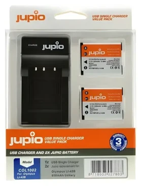 JUPIO sada 2x akumulátor Li-40B + nabíječka USB / Baterie a nabíječka / Li-42B, NP-45, D-Li63, EN-EL10 / 650 mAh (COL1002)