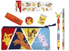 CYP BRAND Školní set Pokémon se samolepkami / 7 kusů / Propiska, tužka, ořezávátko, guma, zvýrazňovač, penál (GS20-31PKEPM)