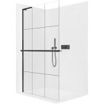CERANO Sprchová zástěna Walk-in Onyx L-levá vzpěra - 8 mm + polička/držák na ručníky - černá matná, industriální sklo - 150x200 cm