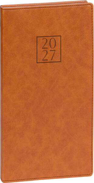 Diář 2027: Prestigio - hnědý, kapesní, 9 x 15,5 cm