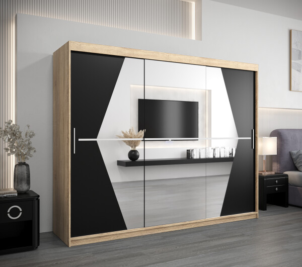 Šatní skříň Abi Bo Barva korpusu: Dub Sonoma, Rozměry: 250 cm, Dveře: Černá