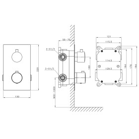 SAPHO - KIMURA podomítková sprchová termostatická baterie, box, 2 výstupy, chrom KU382
