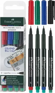 Faber-Castell Sada permanentních popisovačů 4 barvy / Popisovač / 4 ks / Šíře stopy S 0,4 mm / Vypratelný inkoust (0073/0152304)