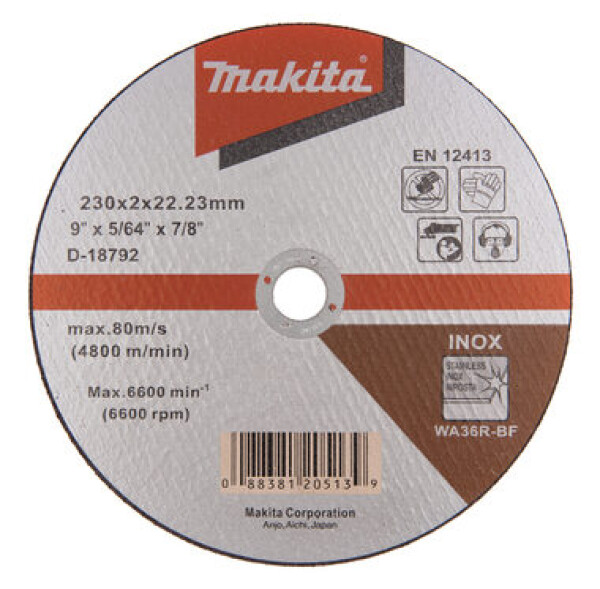 Makita D-18792 Řezný a brusný kotouč na kov 230 x 2 x 22.23 mm (D-18792)