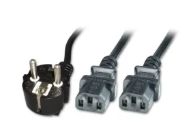 MicroConnect Síťový napájecí kabel Schuko 90° úhel - 2x C13 3m černá (PE011330)