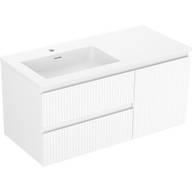 MEXEN/S - Rivel koupelnová skříňka 100 cm s umyvadlem Otis levá, 2S, 1D, reliéf, bílá mat 91A23-10047-3-BBFFF01-W18L01