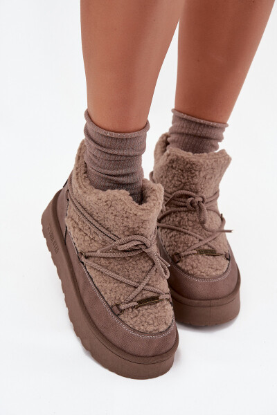 Dámské Sněhule Na Platformě S Kožíškem Typu Beránek SS274112 Hnědé 39