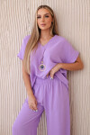 Komplet s náhrdelníkem halenka + kalhoty světle fialová UNI