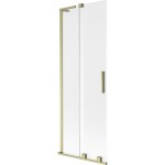 MEXEN/S - Velar L dvoukřídlá posuvná vanová zástěna 75 x 150, dekor, zlatá kartáčovaná 896-075-003-31-55