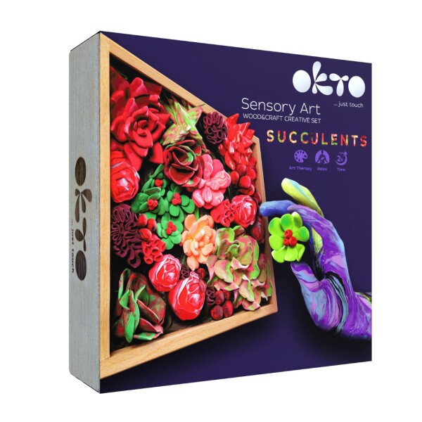 OKTO – Výtvarná modelovací sada „Sukulenty“ v dřevěném rámu (21 × 21 cm)