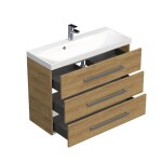 Koupelnová skříňka s chromovými úchyty a umyvadlem SAT Cube Way 100x71x40 cm dub Hickory mat CUBE21003DH CUBE21003DH
