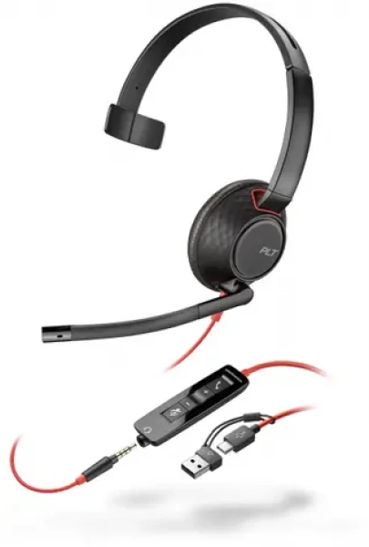Poly Blackwire 5210 černá / Náhlavní souprava / mikrofon / jedno sluchátko / 3.5mm jack / USB-C/A (8X230A6)