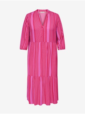 Růžové dámské pruhované košilové maxišaty ONLY CARMAKOMA Marrakes dámské