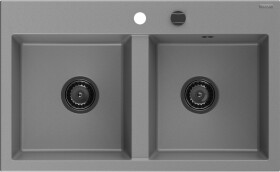 MEXEN/S - Hektor granitový dřez 2-bowl 800 x 480 mm, šedá, černý sifon 6521802000-71-B