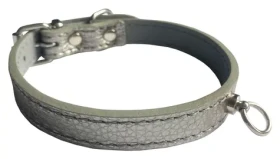 Huhubamboo Metal obojek titanový M / Obojek pro psy / 16 mm x 26-32 cm / Hovězí kůže (355448)