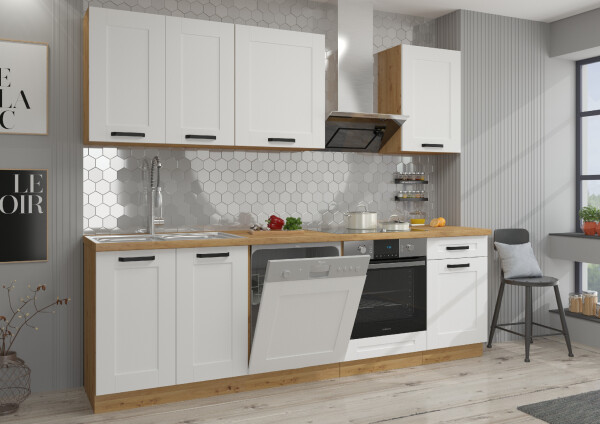 Kuchyňská linka 250 cm Luna 2 Barva korpusu: Dub artisan, Barva dvířek: Bílá mat