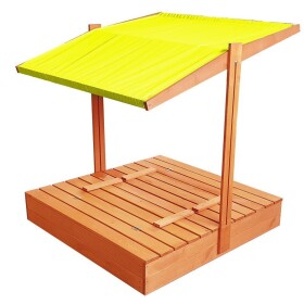 Zavíratelné pískoviště s lavičkami a stříškou žluté barvy 120 x 120 cm