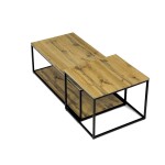 Stůl konferenční, set 2 ks, MDF deska, dekor divoký dub, kovová podnož, černý lak