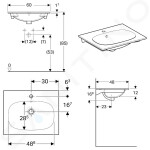 GEBERIT - Acanto Umyvadlo 600x480 mm, s otvorem pro baterii, s přepadem, bílá 500.640.01.2