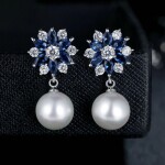 Náušnice s perlou a krystaly Swarovski Samantha, Modrá