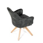 Židle jídelní, otočný mechanismus 360°, taštičkové pružiny v sedáku, tmavě zelená látka, noha masiv dub