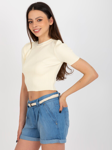 Krémový crop top s žebrovaným střihem JEDNA VELIKOST