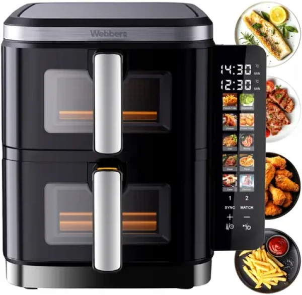 Webber Air Fryer Dual Zone / Horkovzdušná fritéza / 2800 W / 11 l XXL / 2 zóny (05AF901)