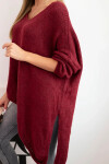 Dámský asymetrický svetr z vlny Plus Size s výstřihem do V bordový UNI