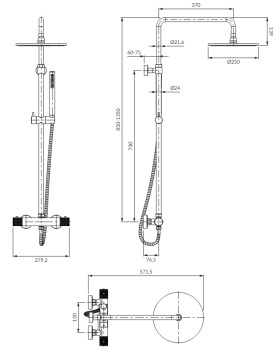 OMNIRES - CONTOUR termostatický sprchový systém pro odkryté armatury, kartáčovaná měď CT8044CPB