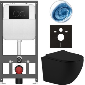 CERANO Kompletní WC set Basic/Cesso - černá matná - WC tlačítko Dualo/Černá - závěsné - předstěnová instalace - 49x36 cm - 8050BD86203