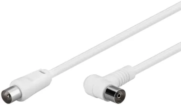 MicroConnect koaxiální kabel M-F zahnutý 90° 75 Ohm 1.5m bílá (COAX015WA)