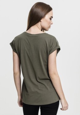Dámské olivové tričko prodlouženým ramenem