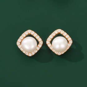 Stříbrné náušnice s perlou a zirkony Thais, stříbro 925/1000, Zlatá Bílá
