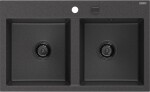 MEXEN/S - Hektor granitový dřez 2-bowl 800 x 480 mm, černá kropenatá, černý sifon 6521802000-76-B