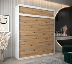Šatní skříň Abi V1 s nástavcem Barva korpusu: Bílá, Rozměry: 200 cm, Dveře: Dub artisan