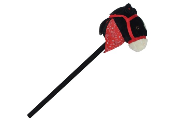 Plyšový kůň na tyči se zvukem 80 cm - černý