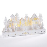 Dřevěná LED dekorace VESNICE bílá délka 30 cm