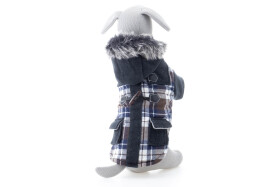 Tobi károvaná bunda pro psa Barva: Černá, Délka zad (cm): 26, Obvod hrudníku: 35 - 38 cm