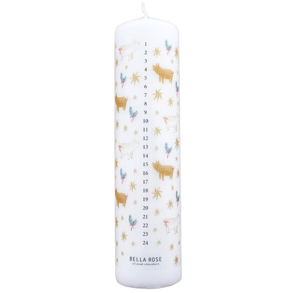 Bella Rose Adventní svíčka Zlaté prasátko, bílá barva, vosk