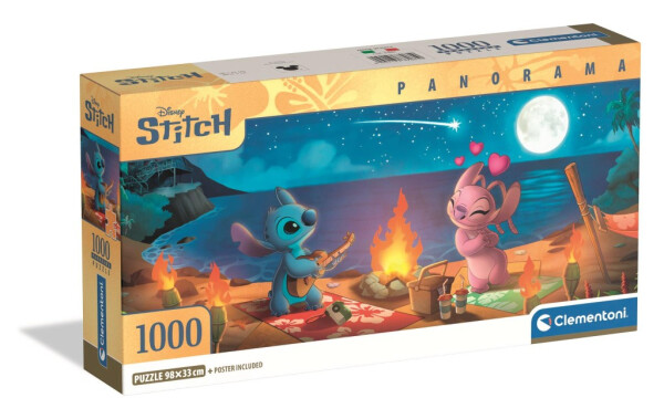 Panoramatické puzzle Lilo & Stitch: Noční táborák 1000 dílků - Clementoni