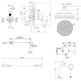 SAPHO - KIRKÉ WHITE podomítkový sprchový set s pákovou baterií, 2 výstupy, bílá páčka, chrom KI42BC-01