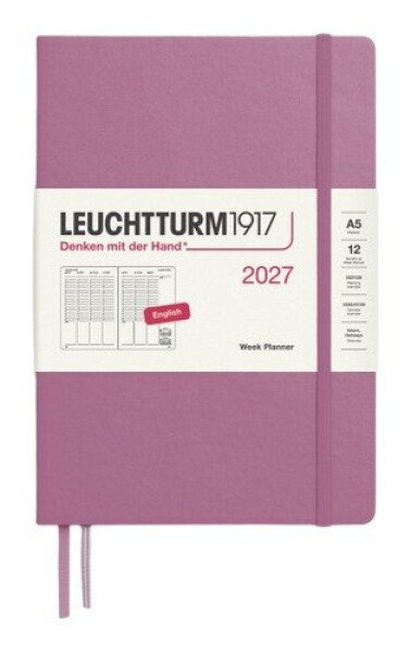 Týdenní plánovač Dusty Rose, Medium A5 2027, anglicky