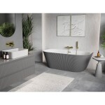 MEXEN/S - Oris volně stojící vana nástěnná reliéf 150 x 75, bílá/šedá, sifon a přepad zlatá kartáčovaná 52871507562-55