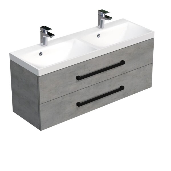 Koupelnová skříňka s černou úchytkou a umyvadlem SAT Cube Way 120x53x40 cm beton mat CUBE2C120ZBE CUBE2C120ZBE