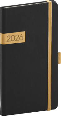 Diář 2026: Twill - černozlatý, kapesní, 9 x 15,5 cm