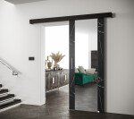 Posuvné dveře Salwador II Dveře: Černý Marmur, Pásky / úchyty: Stříbrné, Horní pojezdová lišta: Černá