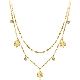 Ocelový náhrdelník Mia Gold - chirurgická ocel, zirkon, Zlatá 38 cm + 5 cm (prodloužení)